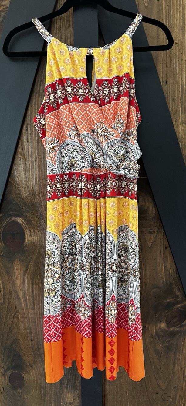 Valerie Bertinelli Colorful Mock Wrap Dress Above Knee Stretchy Size 14